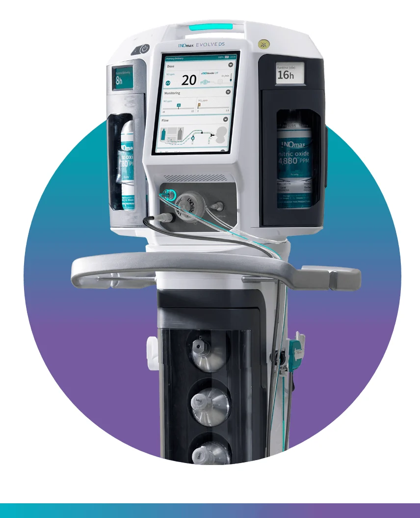 Front view of INOmax EVOLVE DS showing its touchscreen, controls, and cylinder enclosures