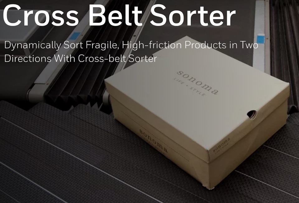 IntelliSort Cross Belt Sorter carrying a parcel on a cross-belt module