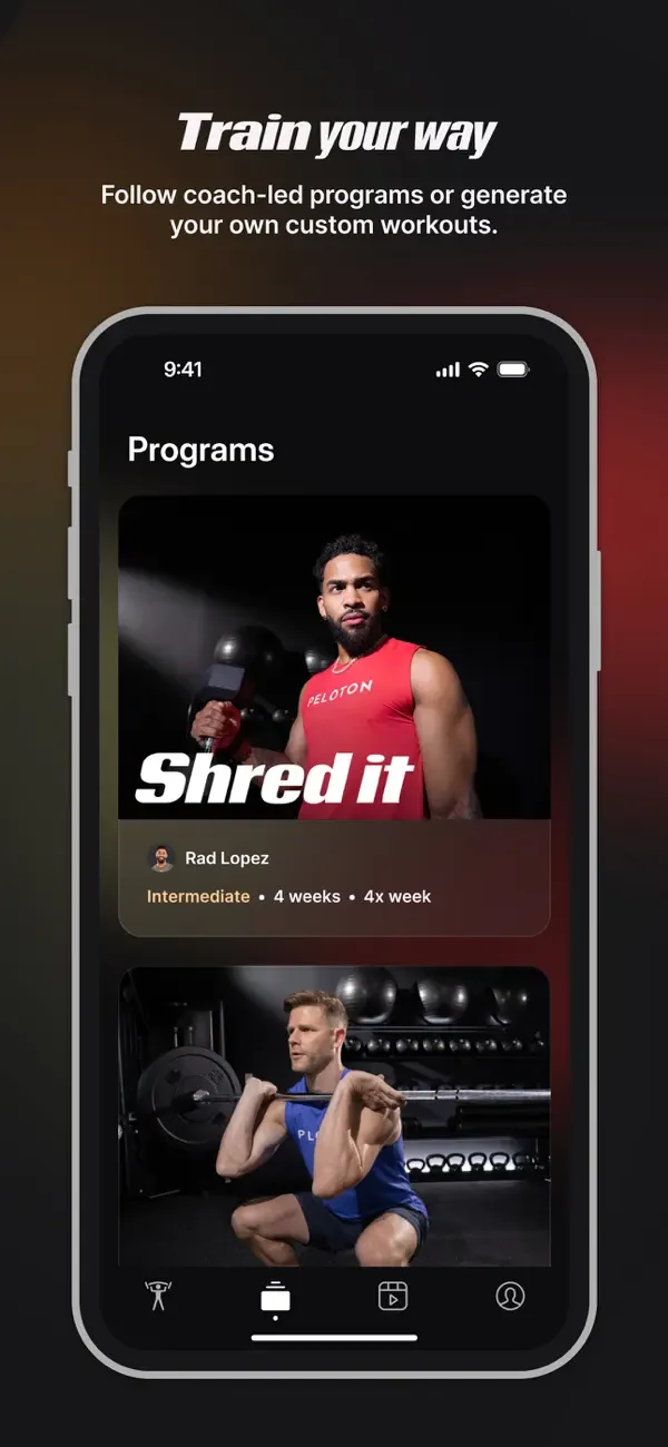 Peloton Strength+ app showing trainer-led strength programs