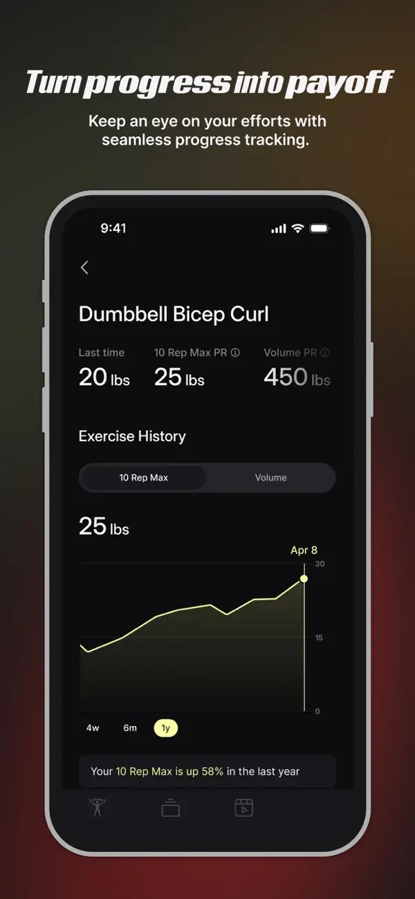 Peloton Strength+ app showing logged weights, repetitions, and exercise progress