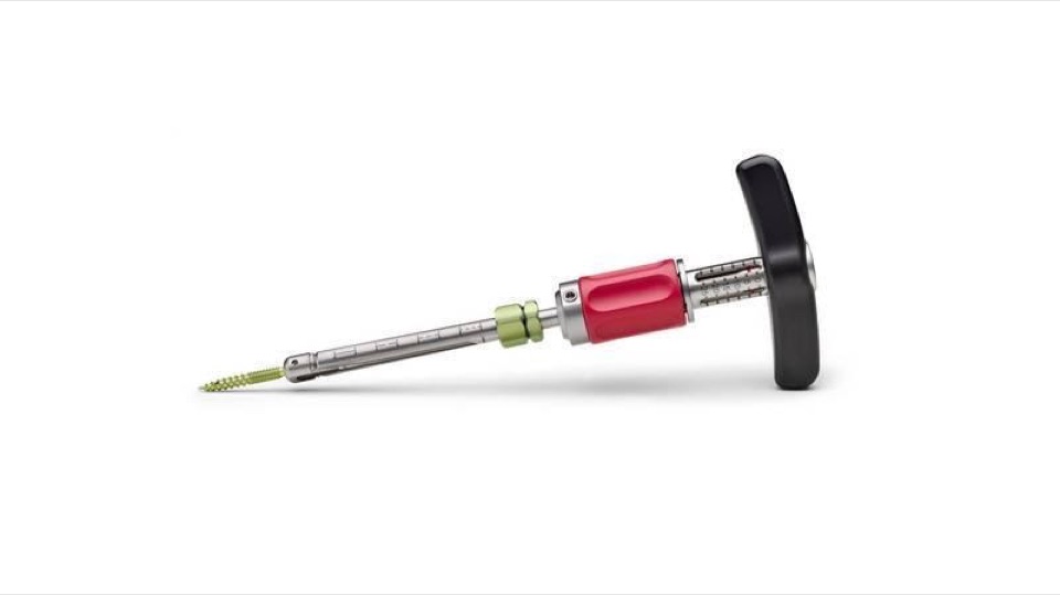 VIPER PRIME screw insertion instrument with its red stylet control and T-handle
